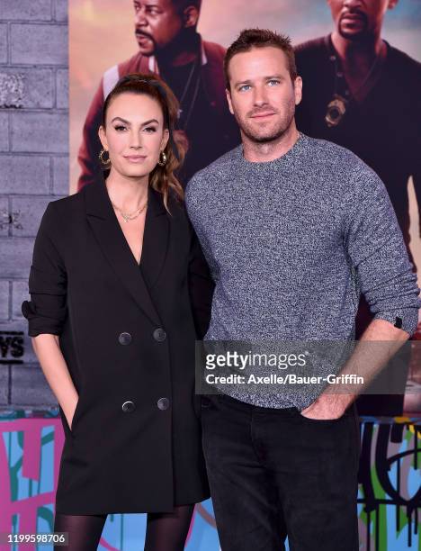 Elizabeth Chambers and Armie Hammer attend the Premiere of Columbia Pictures' "Bad Boys for Life" at TCL Chinese Theatre on January 14, 2020 in...