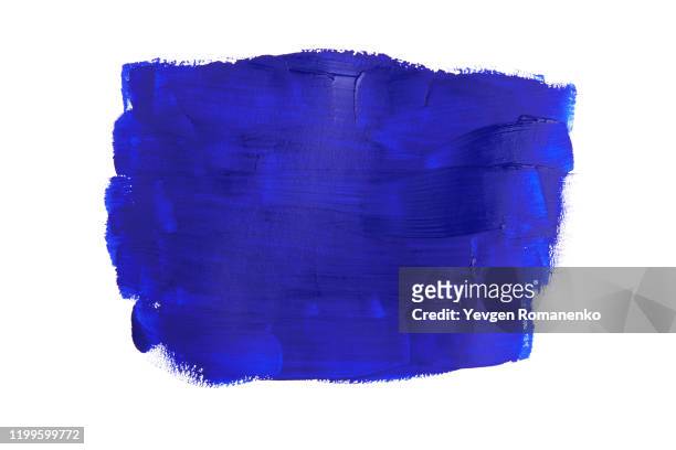 blue brush stroke isolated on white background - acrylic painting fotografías e imágenes de stock