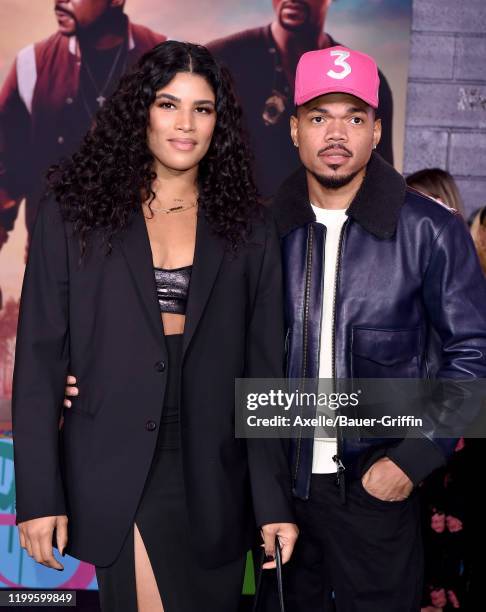 Chance the Rapper and Kirsten Corley attend the Premiere of Columbia Pictures' "Bad Boys for Life" at TCL Chinese Theatre on January 14, 2020 in...