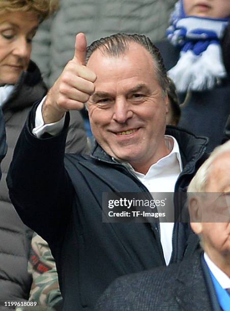 Chairman of the supervisory board Clemens Toennies of FC Schalke 04 gestures prior to the Bundesliga match between FC Schalke 04 and SC Paderborn 07...
