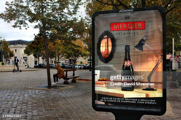 Billboard by the international advertising firm JCDecaux promotes a visit to the Mercier champagne house and cellars October 4, 2019 in Epernay in...