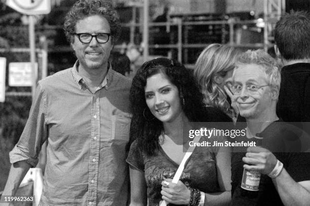 Gary Louris of The Jayhawks and Phil Solem of The Rembrandts and a friend pose for a portrait backstage at the Basilica Block Party in Minneapolis,...