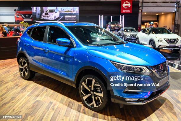 Nissan Qashqai compact crossover SUV on display at Brussels Expo on January 9, 2020 in Brussels, Belgium. The Qashqai or Nissan Rogue Sport is...