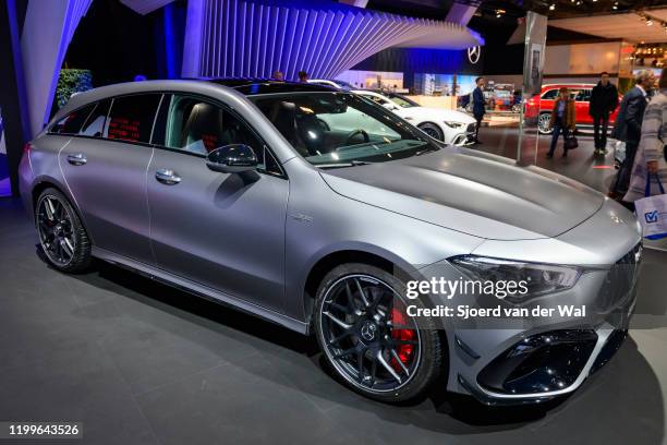 Mercedes-AMG CLA 45 S Shooting Brake performance station wagon on display at Brussels Expo on January 9, 2020 in Brussels, Belgium. The CLA-Class...