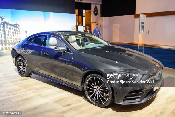 Mercedes-Benz CLS-Class four-door fastback on display at Brussels Expo on January 9, 2020 in Brussels, Belgium. The CLS based on the Mercedes E-Class...