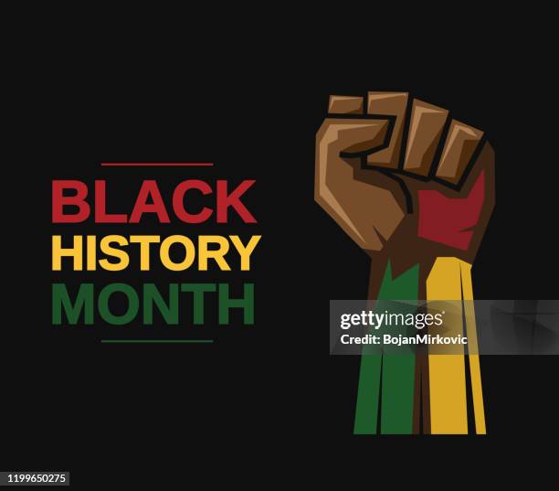 black history month card with fist. vector - black civil rights stock illustrations