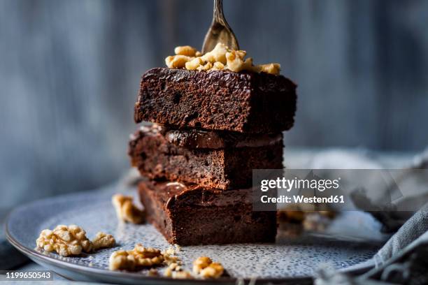 stack of homemade gluten free brownies with chocolate and coffee glazing - brownie cake stock pictures, royalty-free photos & images
