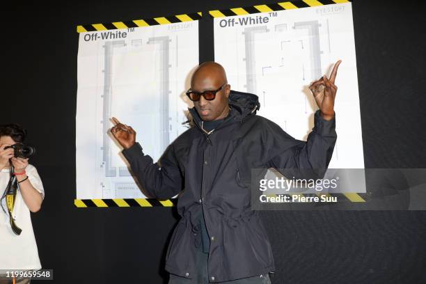 Designer Virgil Abloh poses backstage after the Off-White Menswear Fall/Winter 2020-2021 show as part of Paris Fashion Week on January 15, 2020 in...