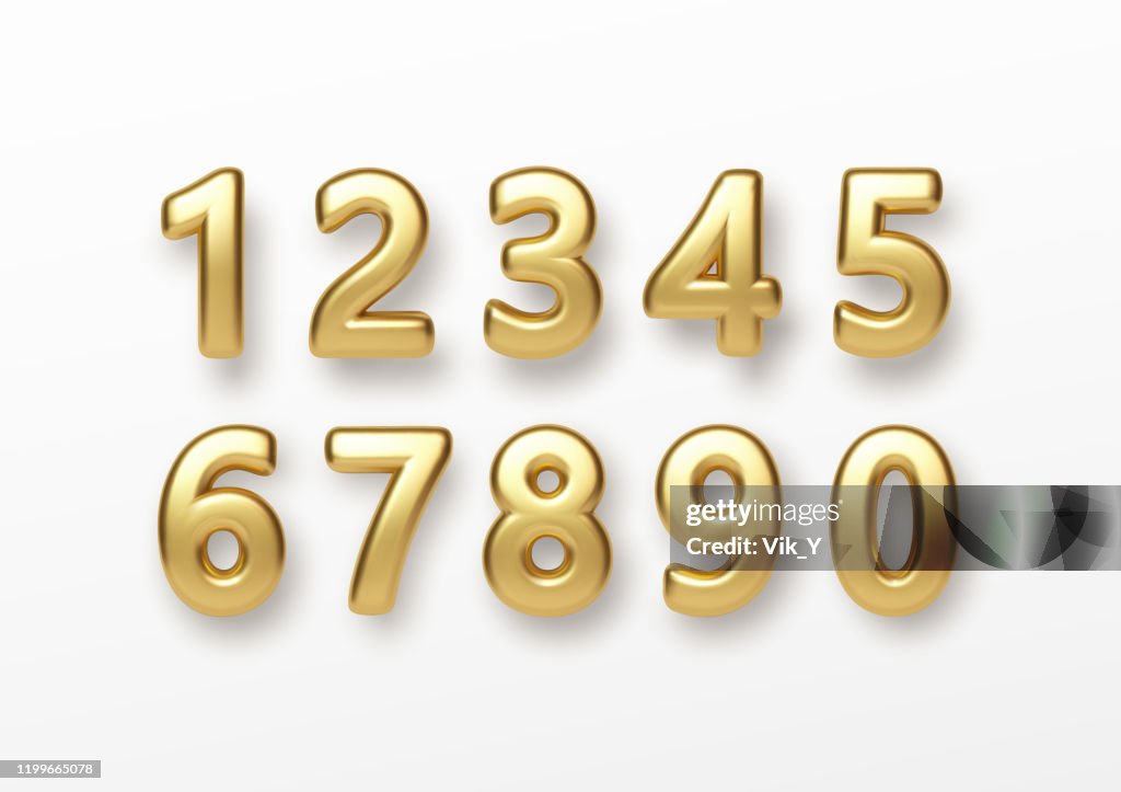 Realistic Numbers Realistic 3d Lettering Numbers Isolated On White Background Golden ...