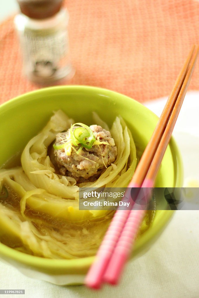 Meat ball and cabbage soup