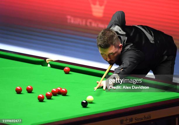 Kyren Wilson in action during the 1st round match between Jack Lisowski and Kyren Wilson on Day Four of the Dafabet Masters at Alexandra Palace on...