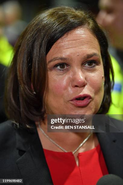 Irish republican Sinn Fein party leader Mary Lou McDonald gives an interview at the Dublin City count in the RDS centre in Dublin, Ireland on...