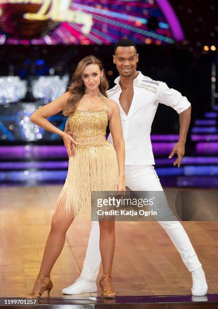 Johannes Radebe and Catherine Tyldesley during the Strictly Come Dancing Arena Tour 2020 photocall at Arena Birmingham on January 15, 2020 in...