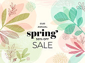 Hand Drawn Spring Leaves Background