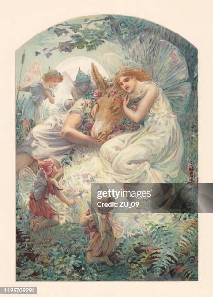 illustrations, cliparts, dessins animés et icônes de a midsummer night's dream de william shakespeare, chromolithographe, publié en 1889 - fée