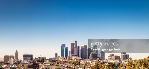 los angeles downtown panorama - urban sprawl stock pictures, royalty-free photos & images
