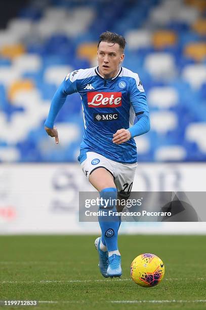 Piotr Zielinski of SSC Napoli during the Coppa Italia match between SSC Napoli and Perugia on January 14, 2020 in Naples, Italy.