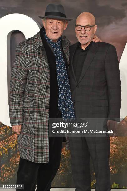 Ian McKellen and Sir Patrick Stewart attend the "Star Trek Picard" UK Premiere at Odeon Luxe Leicester Square on January 15, 2020 in London, England.