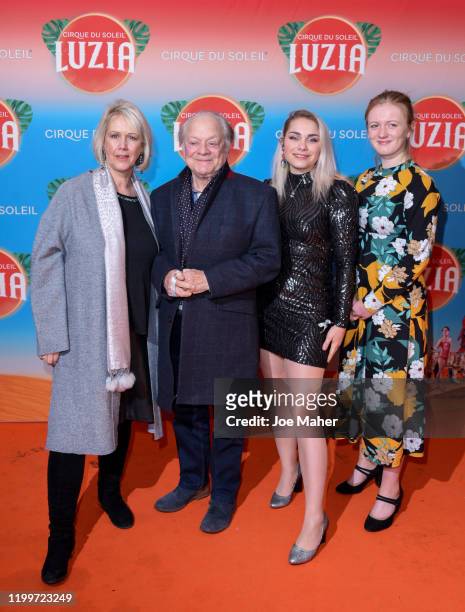 David Jason, wife Gill Hinchcliffe , daughter Sophie Mae Jason and guest attend Cirque du Soleil's "LUZIA" at The Royal Albert Hall on January 15,...