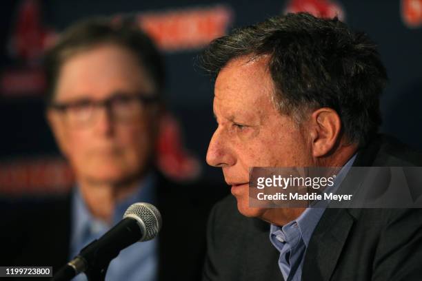 Red Sox Chairman Tom Werner addresses the departure of Alex Cora as manager of the Boston Red Sox during a press conference at Fenway Park on January...