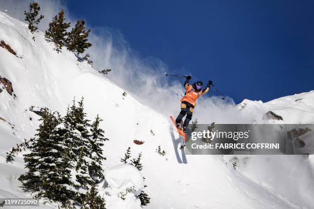 This image taken on February 7, 2020 shows freeride skier Elisabeth Gerritzen of Switzerland competing during the Women's ski event of the second...