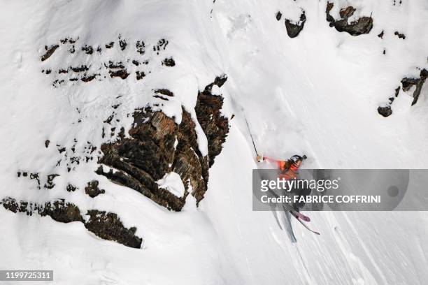This image taken on February 7, 2020 shows freeride skier Emma Patterson of the US competing during the Women's ski event of the second stage of the...