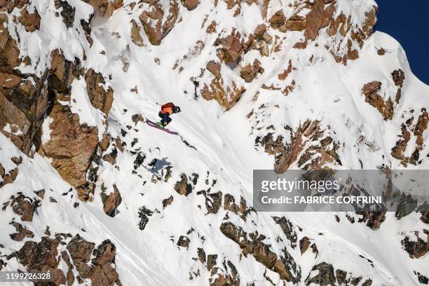 This image taken on February 7, 2020 shows freeride skier Isaac Freeland of the US competing during the Men's ski event of the second stage of the...