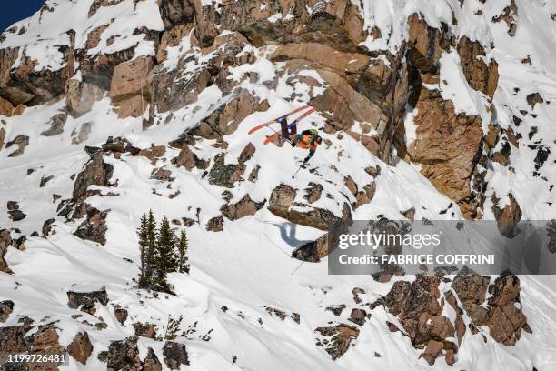 This image taken on February 7, 2020 shows freeride skier Wadeck Gorak of France competing during the Men's ski event of the second stage of the...