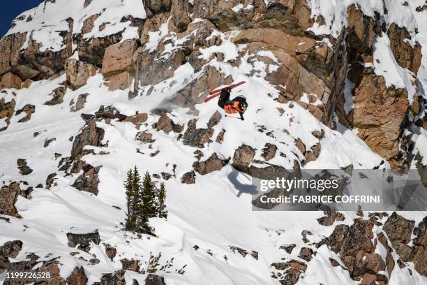 This image taken on February 7, 2020 shows freeride skier Konstantin Ottner of Germany competing during the Men's ski event of the second stage of...