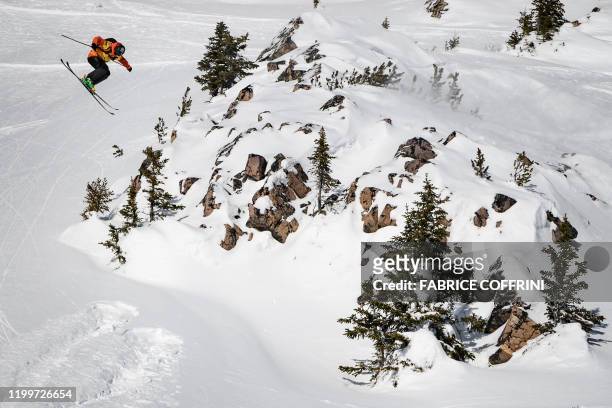This image taken on February 7, 2020 shows freeride skier Drew Tabke of the US competing during the Men's ski event of the second stage of the...