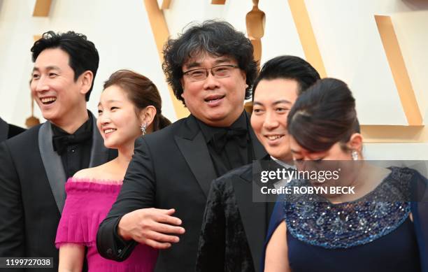 South Korean director Bong Joon-ho arrives with the cast of "Parasite" for the 92nd Oscars at the Dolby Theatre in Hollywood, California on February...