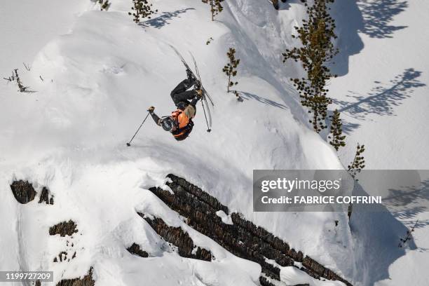 This image taken on February 7, 2020 shows freeride skier Tim Durtschi of the US competing during the Men's ski event of the second stage of the...