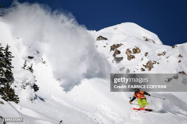 This image taken on February 7, 2020 shows freeride skier Kevin Nichols of the US competing during the Men's ski event of the second stage of the...