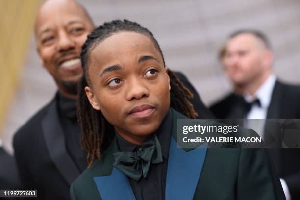 Deandre Arnold, the Texas teen who was told his dreadlocks violated school dress code, arrives with the "Hair Love" team for the 92nd Oscars at the...