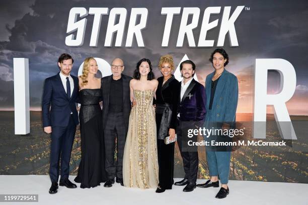 Harry Treadaway, Jeri Ryan, Sir Patrick Stewart, Isa Briones, Michelle Hurd, Jonathan Del Arco and Evan Evagora attend the "Star Trek Picard" UK...