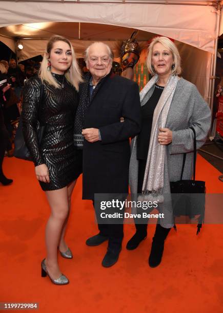 Sophie Mae Jason, Sir David Jason and Gill Hinchcliffe arrive at the gala performance of Cirque De Soleil's "LUIZA" at The Royal Albert Hall on...