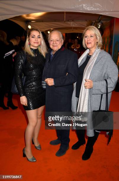 Sophie Mae, Sir David Jason and Gill Hinchcliffe attend Cirque du Soleil's "LUZIA" at Royal Albert Hall on January 15, 2020 in London, England.