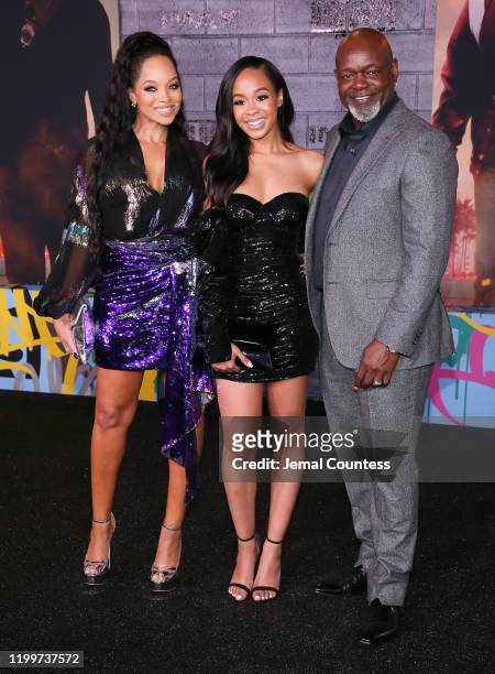 Patricia Southall, Jasmine Page Lawrence and Emmitt Smith attend the World Premiere of "Bad Boys for Life" at TCL Chinese Theatre on January 14, 2020...