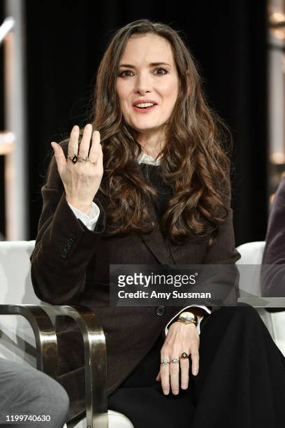Winona Ryder of "The Plot Against America" speaks during the HBO segment of the 2020 Winter TCA Press Tour at The Langham Huntington, Pasadena on...