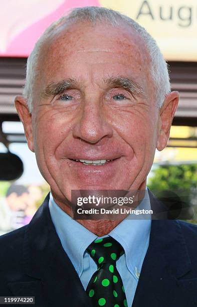 Prince Frederic von Anhalt poses at a 44-foot high billboard on Sunset Blvd celebrating 25 years of marriage to his wife Zsa Zsa Gabor on July 27,...