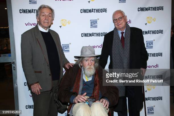 President of Cinematheque Francaise Constantin Costa-Gavras, Actor Michael Lonsdale and Director James Ivory attend the Tribute to James Ivory at...