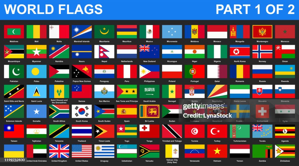 World flags in alphabetical order. Part 2 of 2