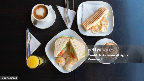 sandwich breakfast - jcbonassin stock pictures, royalty-free photos & images