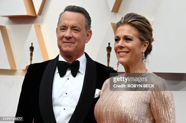Actor Tom Hanks and wife Rita Wilson arrive for the 92nd Oscars at the Dolby Theatre in Hollywood, California on February 9, 2020.