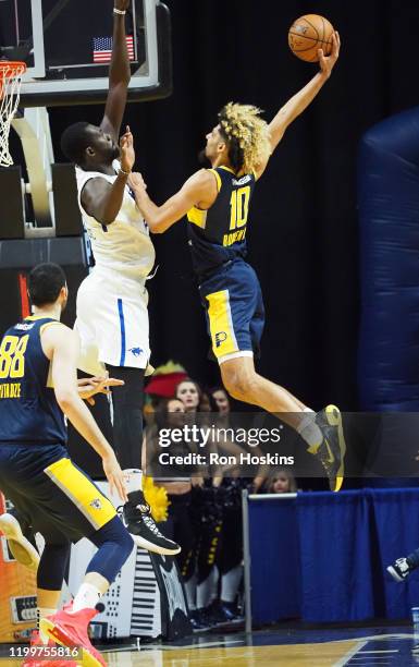 Brian Bowen of the Fort Wayne Mad Ants dunks the ball against the Delaware Blue Coats on February 09, 2020 at Memorial Coliseum in Fort Wayne,...