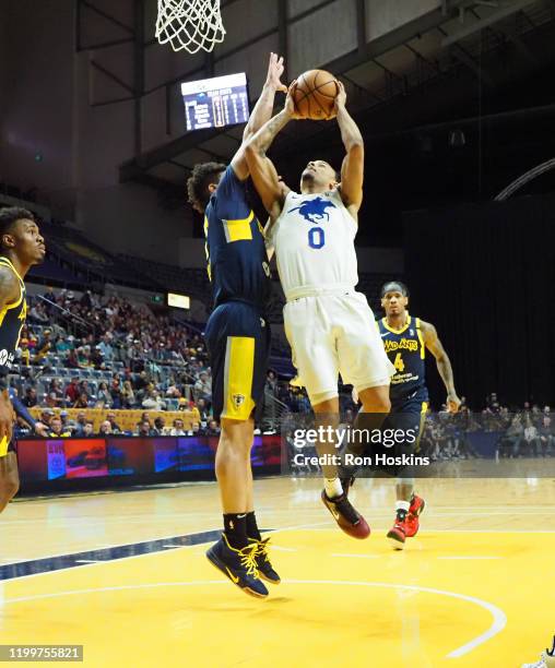 Justin Robinson of the Delaware Blue Coats shoots the ball against the Minnesota Timberwolves on February 09, 2020 at Memorial Coliseum in Fort...