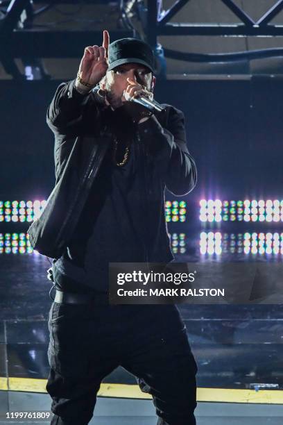 Rapper Eminem performs onstage during the 92nd Oscars at the Dolby Theatre in Hollywood, California on February 9, 2020.