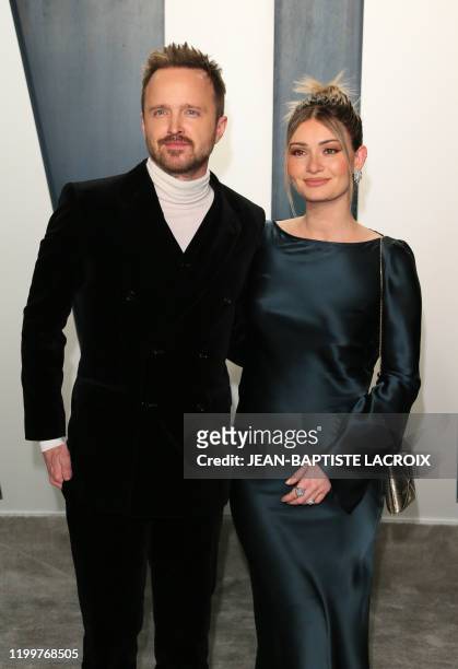 Actor Aaron Paul and his wife Lauren Parsekian attend the 2020 Vanity Fair Oscar Party following the 92nd Oscars at The Wallis Annenberg Center for...
