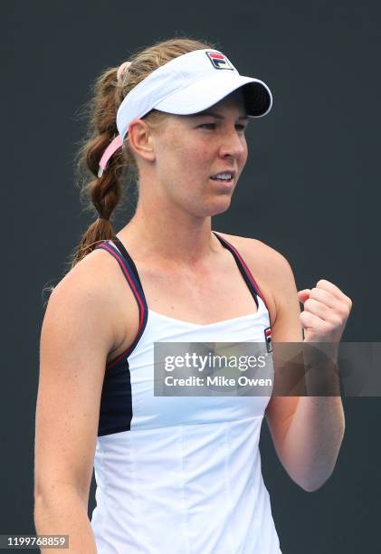 Olivia Rogowska of Australia celebrates after winning a point in her match against Nuria Parrizas Diaz of Spain during 2020 Australian Open...