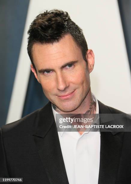 Singer Adam Levine attends the 2020 Vanity Fair Oscar Party following the 92nd Oscars at The Wallis Annenberg Center for the Performing Arts in...